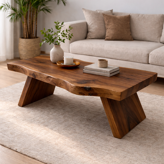 Live Edge Solid Wood Coffee Table with Thick Slab Top – Rustic Modern Living Room Table - view 1 of 7