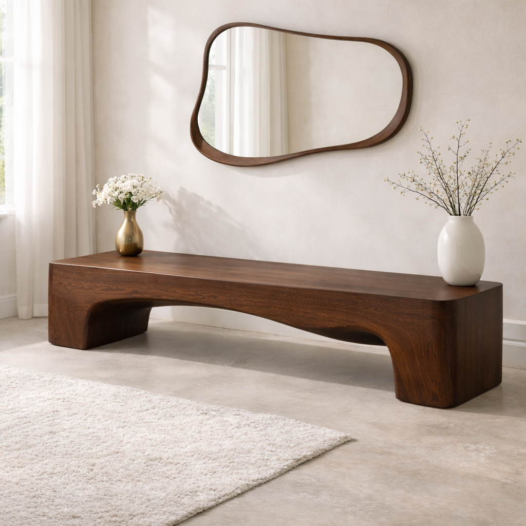 Modern Curved Entryway Bench Sculptural Hallway Seat Minimalist Console Style Furniture - view 3 of 7