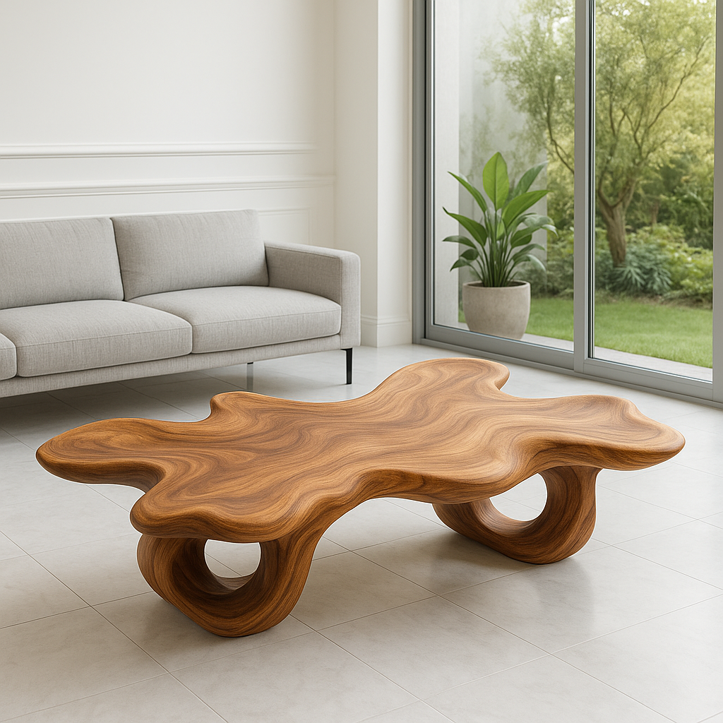 Modern Solid Wood Coffee Table with Unique Organic Shape for Contemporary Living Room - view 2 of 7