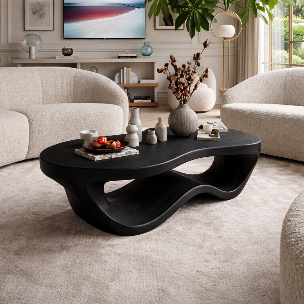 Modern Wooden Coffee Table with Elegant Curved Design - view 4 of 7
