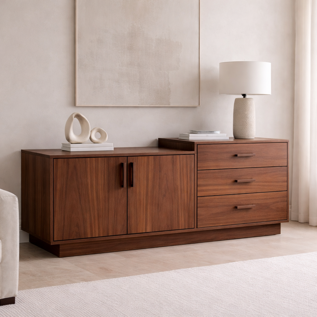 Solid Wood Sideboard Cabinet with 3 Drawers and Double Door Storage - view 2 of 7