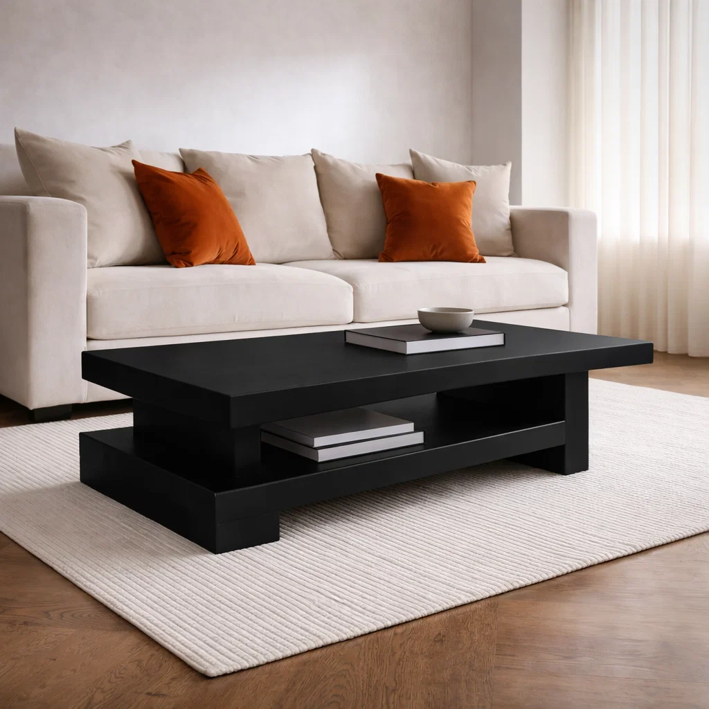 Solid Wood Coffee Table with Modern Block Design – Functional Storage - view 2 of 7