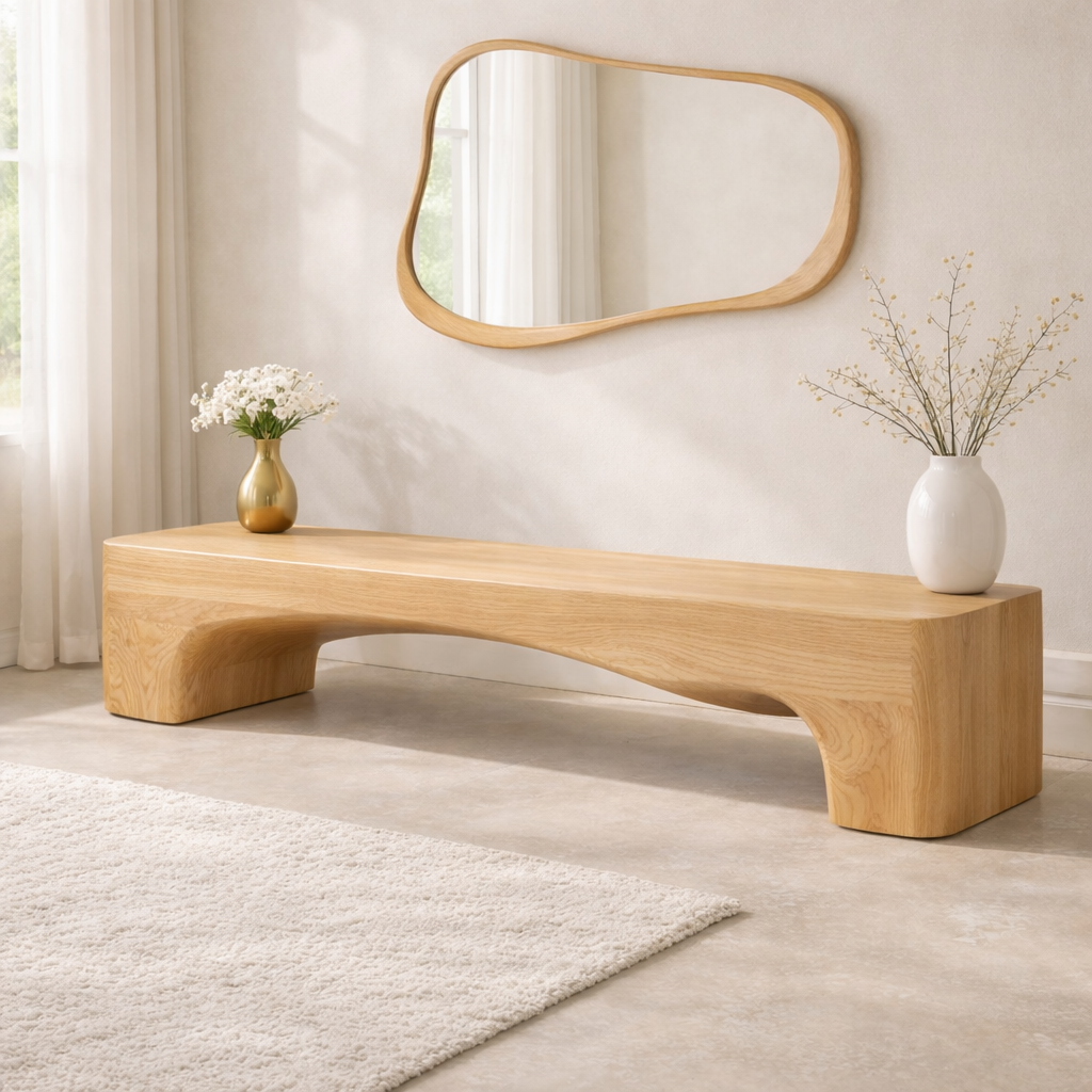 Modern Curved Entryway Bench Sculptural Hallway Seat Minimalist Console Style Furniture - view 1 of 7