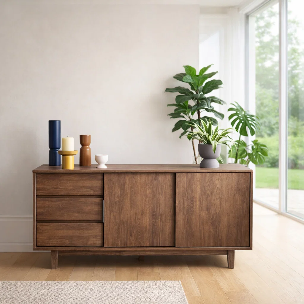 Scandinavian Style Sideboard Cabinet with Sliding Doors and Drawers – Storage Unit - view 2 of 7