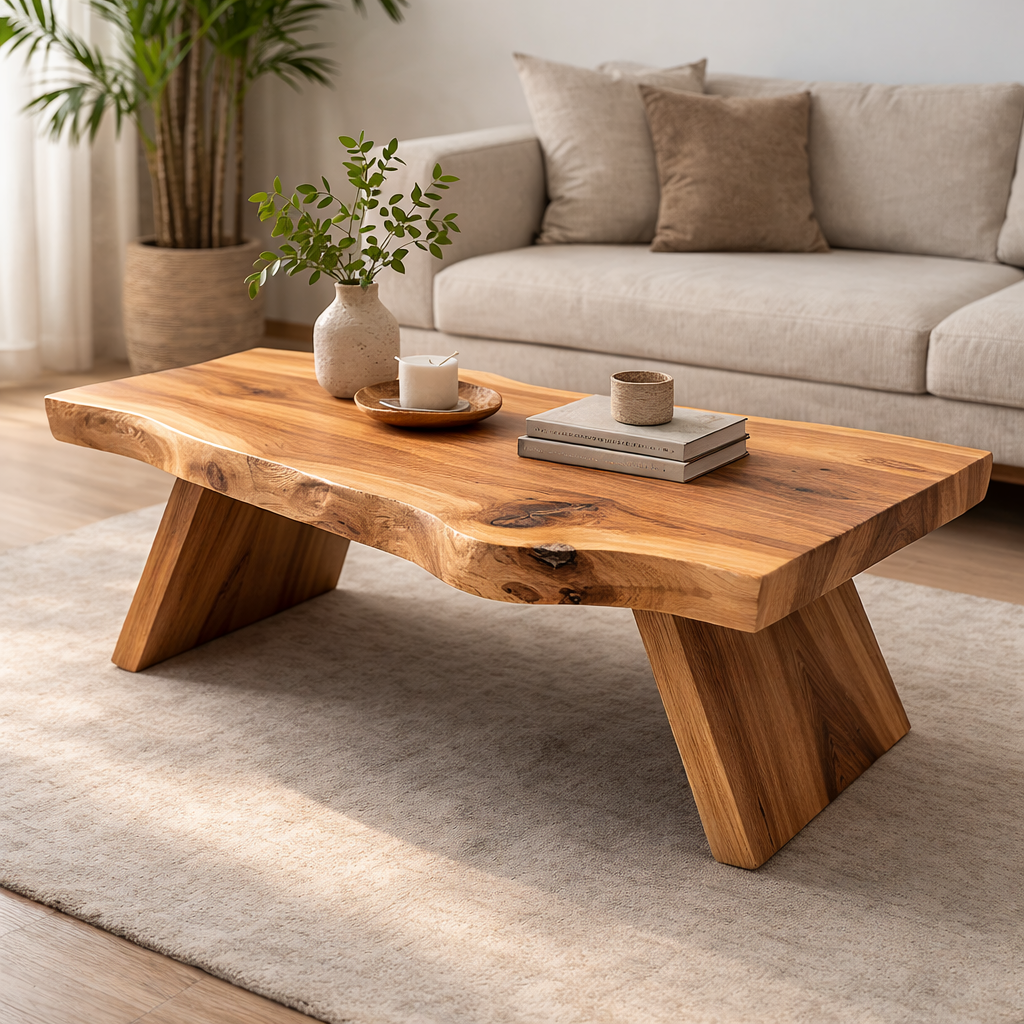 Live Edge Solid Wood Coffee Table with Thick Slab Top – Rustic Modern Living Room Table - view 4 of 7