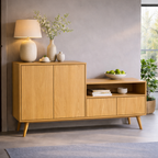Solid Wood Console Cabinet with Open Shelf and Storage Doors – Modern Sideboard - view 1 of 7