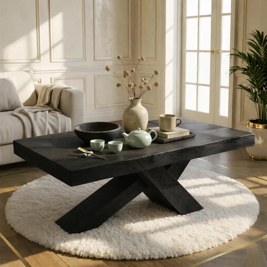 Rustic Solid Wood Coffee Table with X-shaped Legs and Natural Finish - view 4 of 7