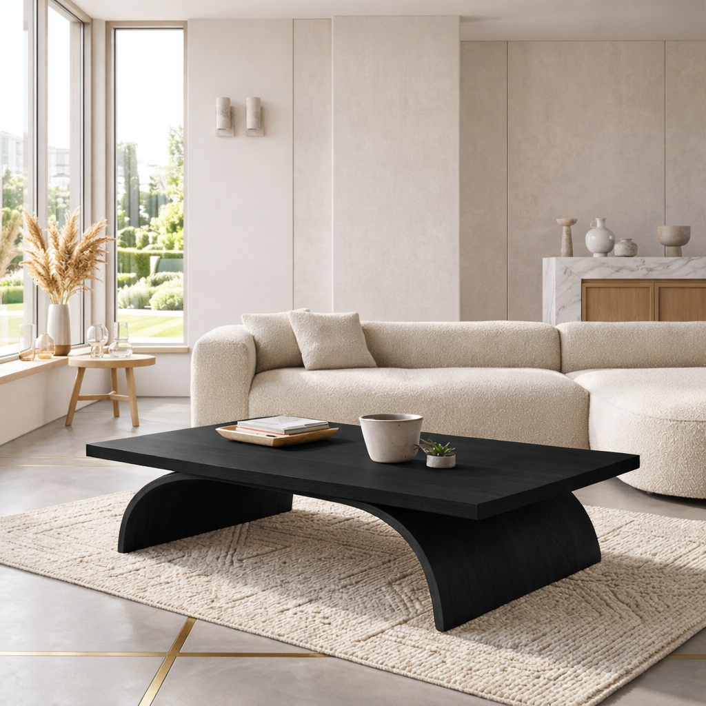 Modern Sculptural Coffee Table with Curved Base, Minimalist Living Room Centerpiece - view 4 of 7