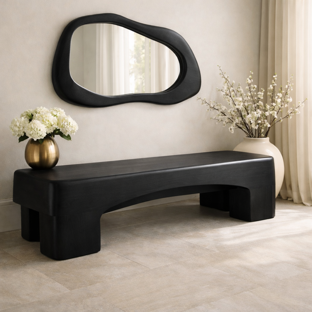 Modern Entryway Bench Curved Sculptural Hallway Seat Minimalist Statement Furniture - view 4 of 7