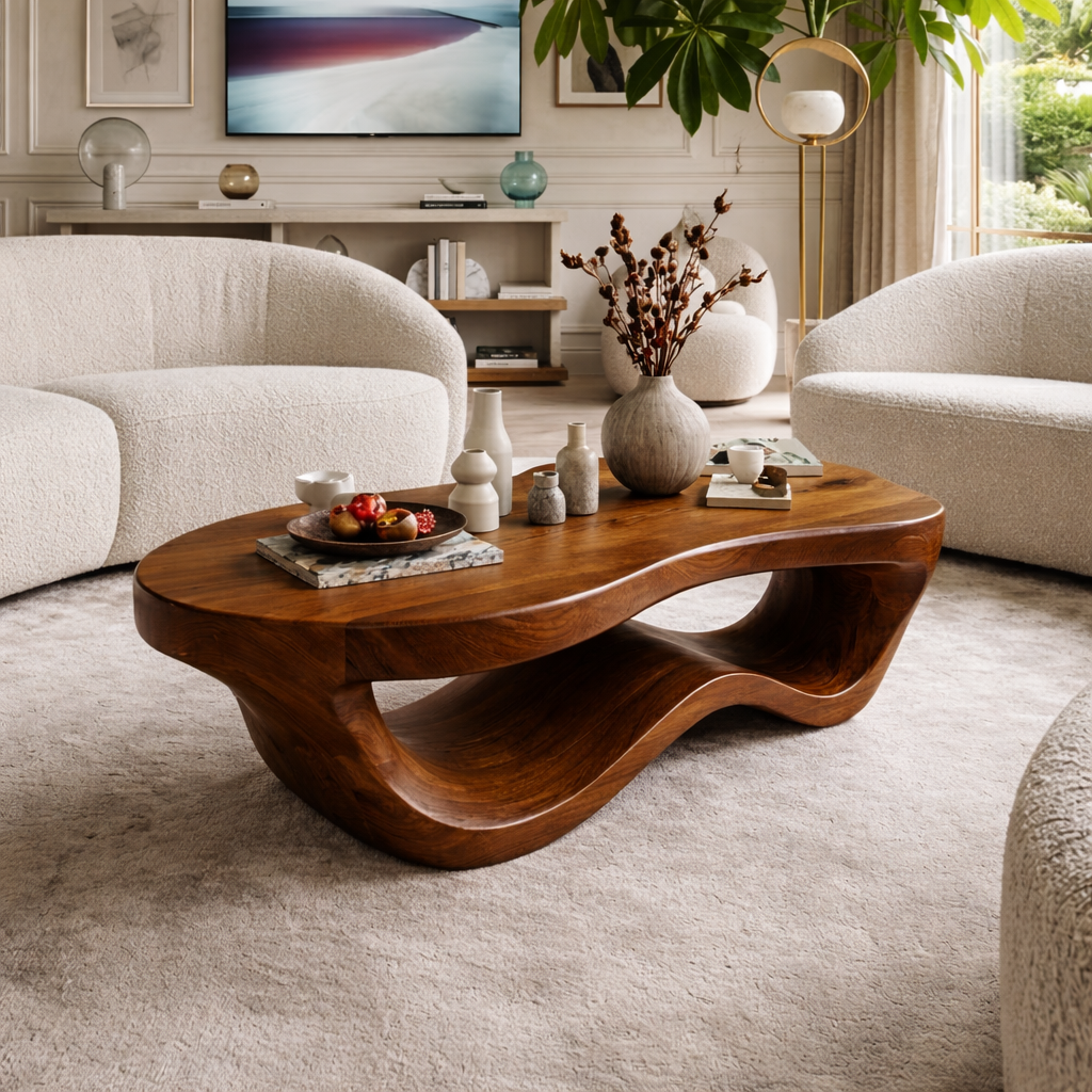 Modern Wooden Coffee Table with Elegant Curved Design - view 3 of 7