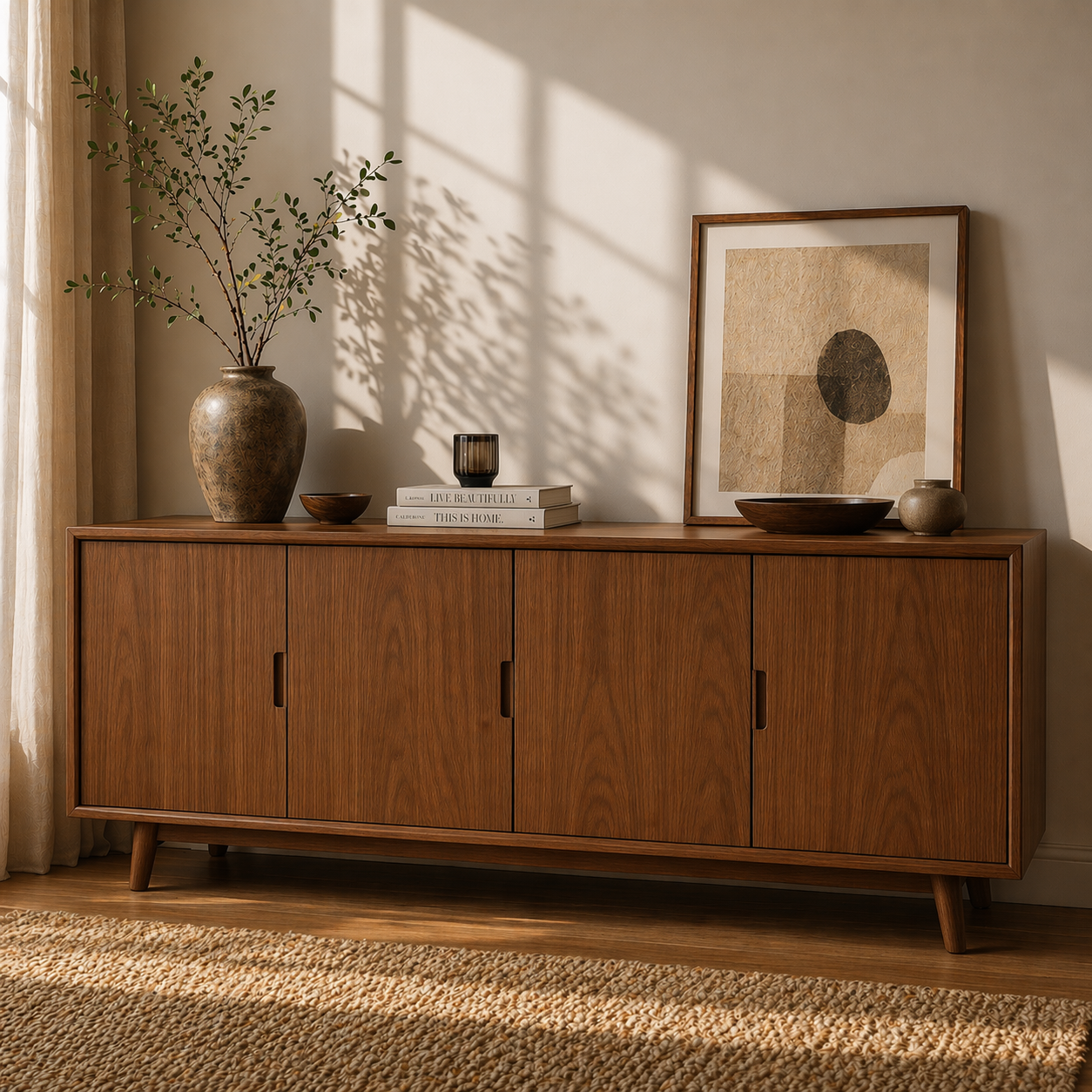 Modern Solid Wood Sideboard Cabinet with 4 Doors – Minimalist Storage Credenza - view 3 of 7