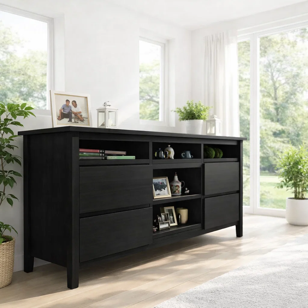 Sideboard Cabinet with Drawers and Open Shelf Storage - view 4 of 7