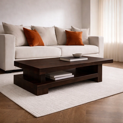 Solid Wood Coffee Table with Modern Block Design – Functional Storage - view 3 of 7