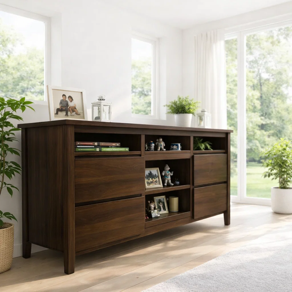Sideboard Cabinet with Drawers and Open Shelf Storage - view 2 of 7