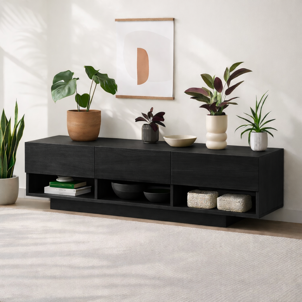 Modern Solid Wood Console Table, Minimalist Media Console Cabinet with Open Storage Shelves - view 7 of 7