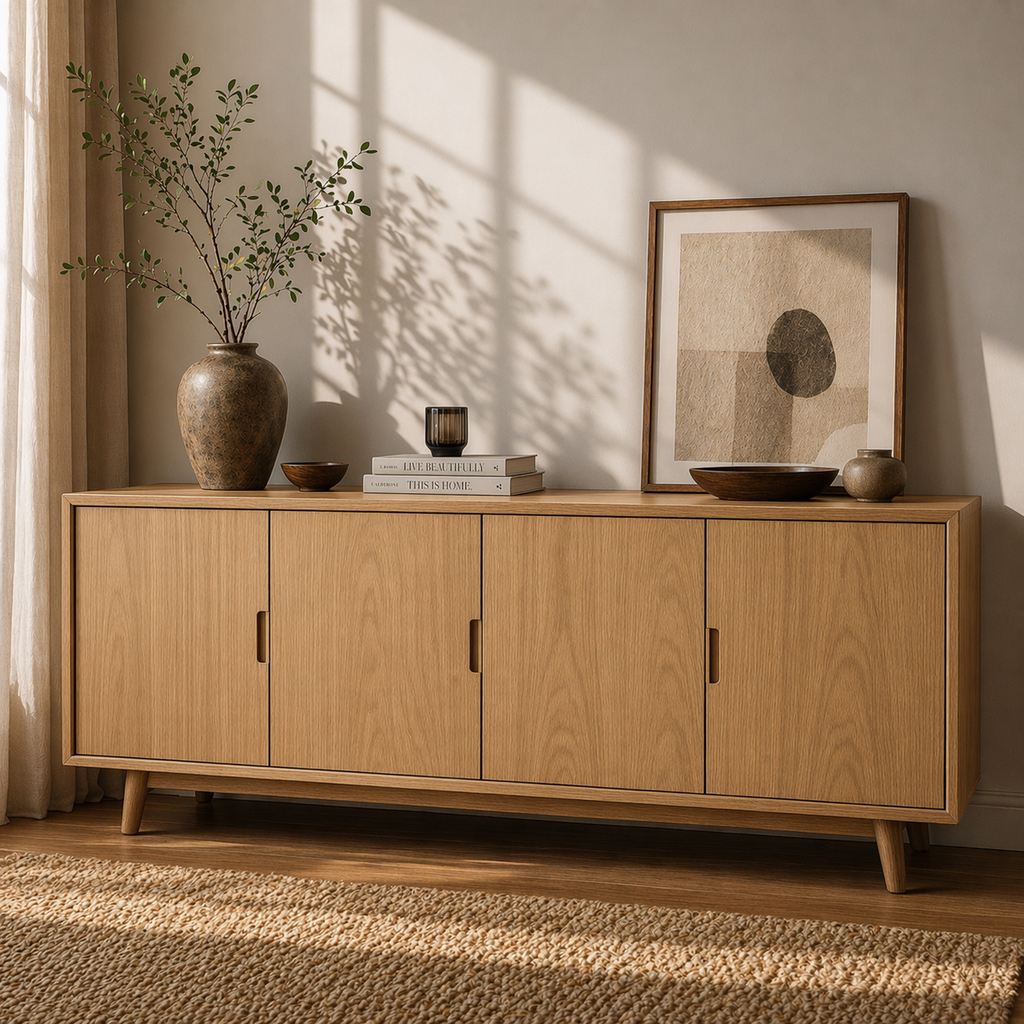 Modern Solid Wood Sideboard Cabinet with 4 Doors – Minimalist Storage Credenza - view 1 of 7