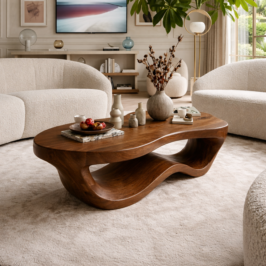 Modern Wooden Coffee Table with Elegant Curved Design - view 2 of 7