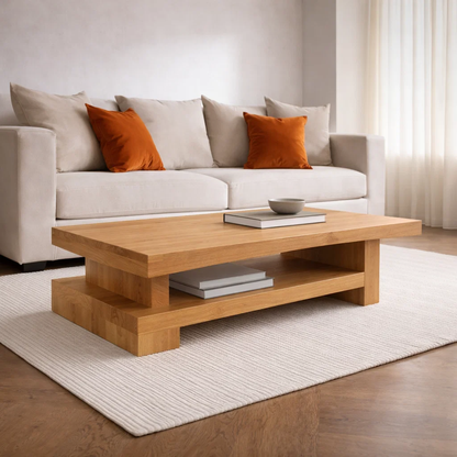 Solid Wood Coffee Table with Modern Block Design – Functional Storage - view 4 of 7