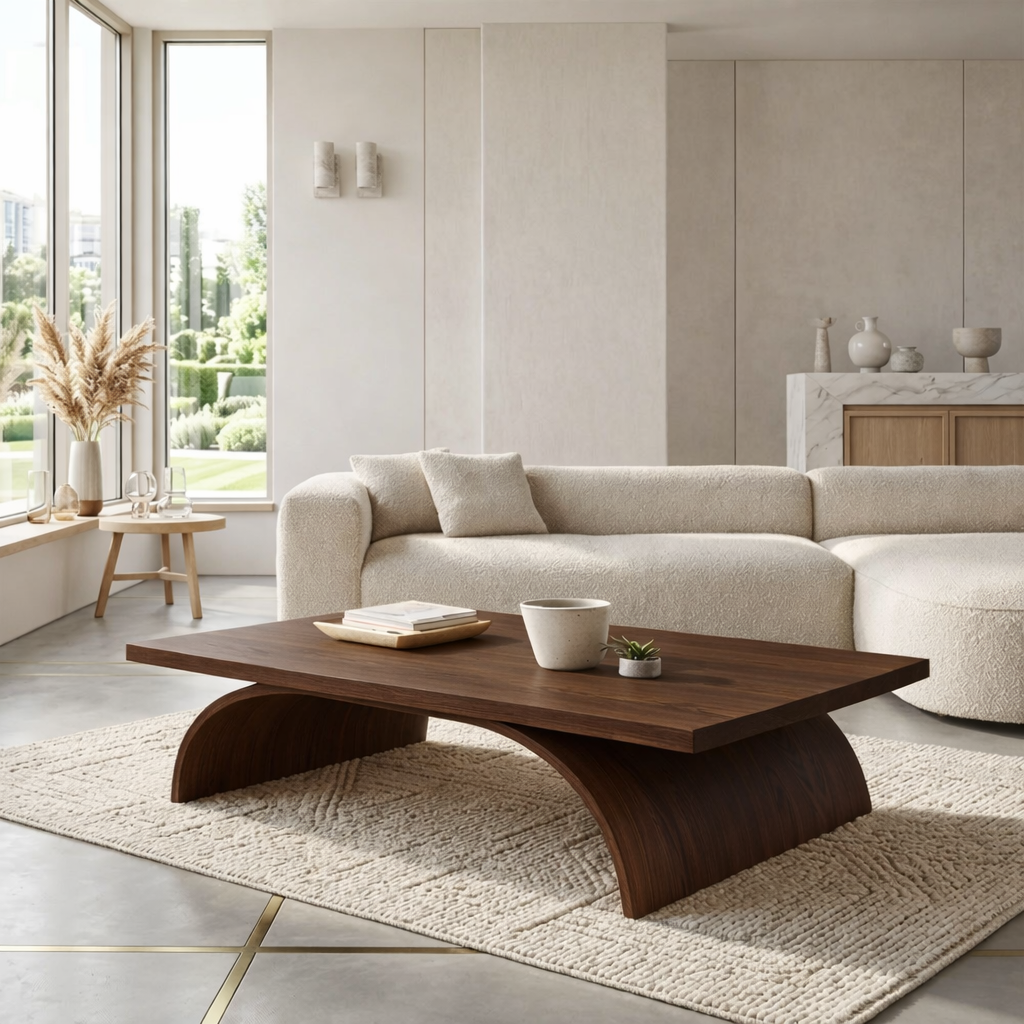Modern Sculptural Coffee Table with Curved Base, Minimalist Living Room Centerpiece - view 3 of 7