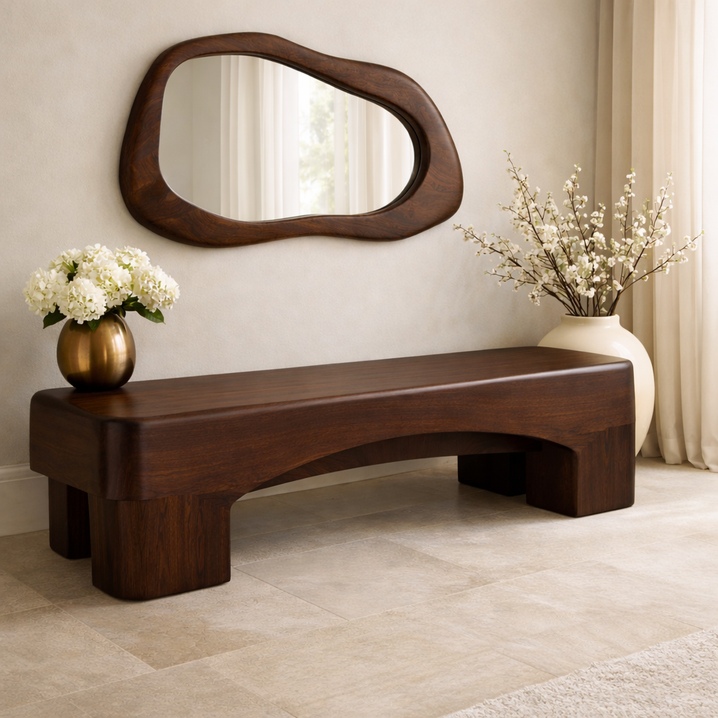Modern Entryway Bench Curved Sculptural Hallway Seat Minimalist Statement Furniture - view 3 of 7