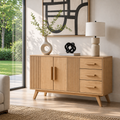 Solid Wood Console Sideboard with Slatted Design – Modern Walnut Storage Cabinet - view 1 of 7