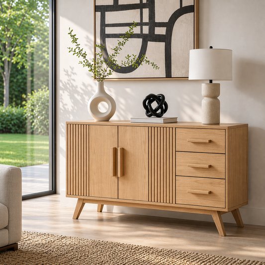 Solid Wood Console Sideboard with Slatted Design – Modern Walnut Storage Cabinet - view 1 of 7