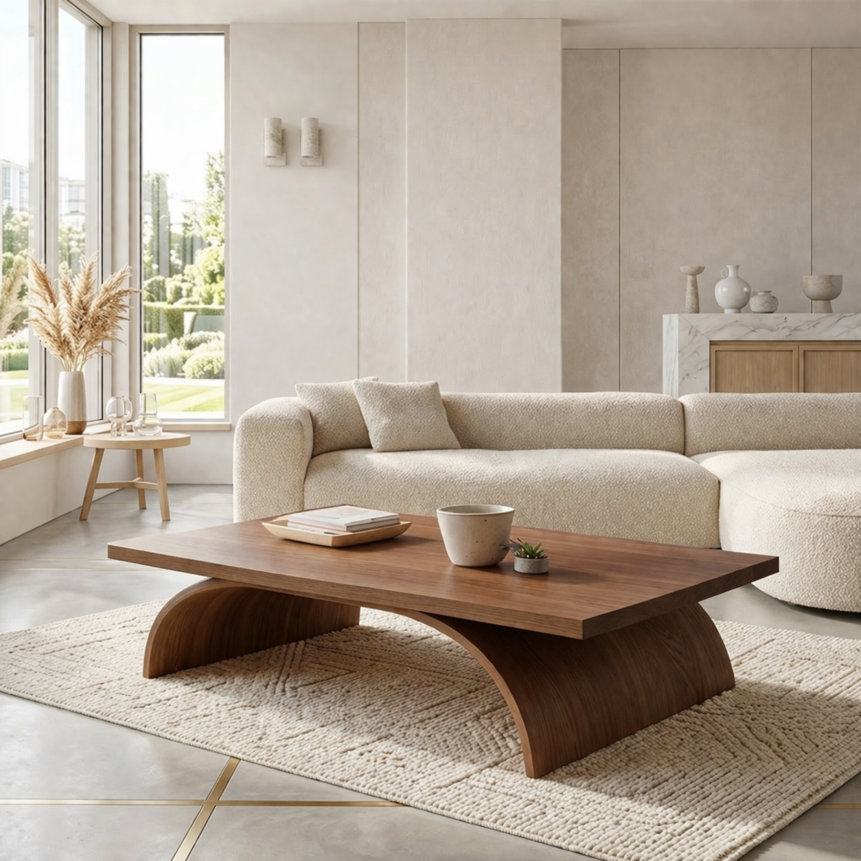 Modern Sculptural Coffee Table with Curved Base, Minimalist Living Room Centerpiece - view 2 of 7