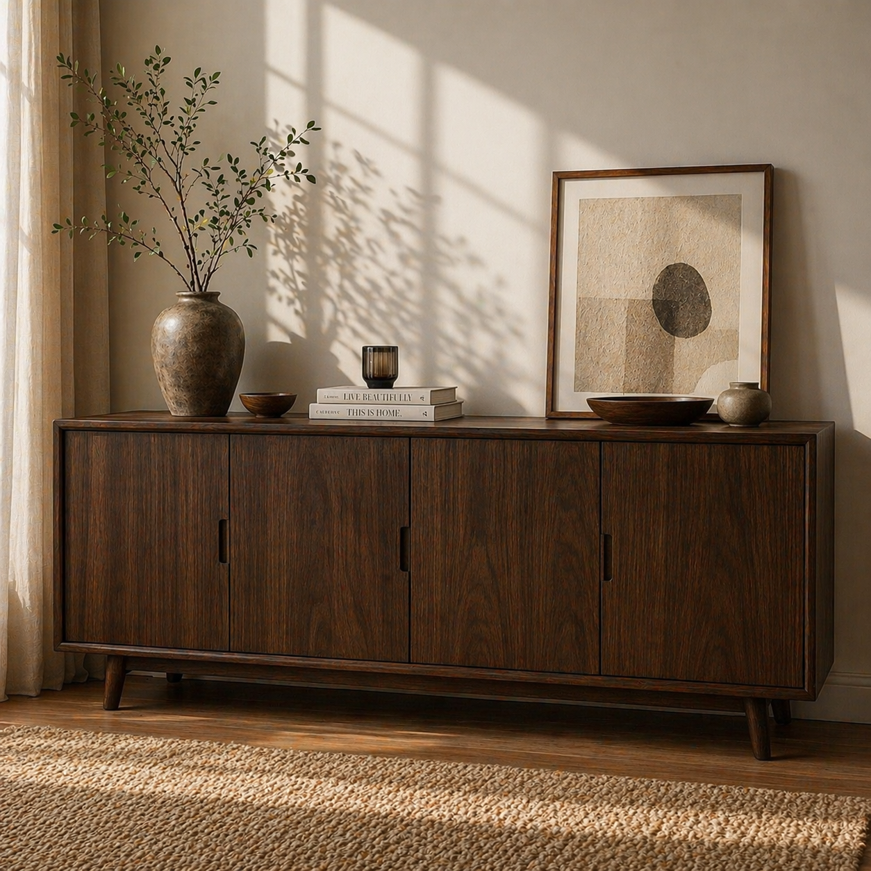 Modern Solid Wood Sideboard Cabinet with 4 Doors – Minimalist Storage Credenza - view 2 of 7