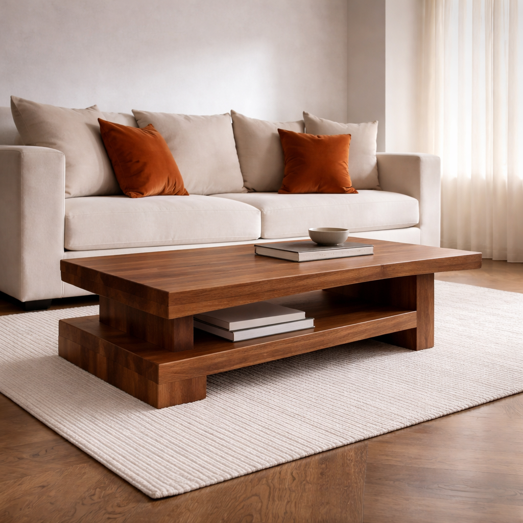 Solid Wood Coffee Table with Modern Block Design – Functional Storage - view 1 of 7