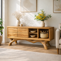 Modern Solid Wood Sideboard Cabinet, Oak Buffet Storage Console with Shelves and Drawers - view 1 of 7