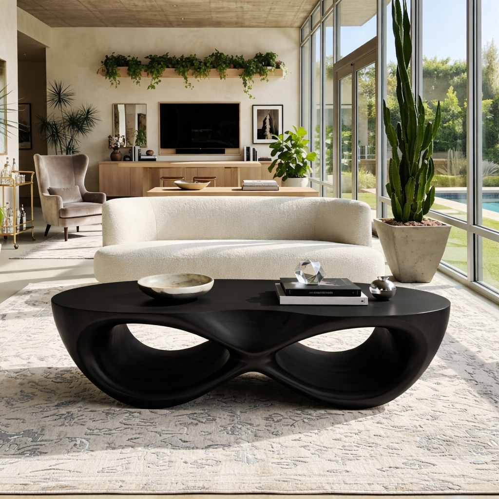 Modern Wooden Coffee Table with Elegant Curved Double Design - view 4 of 7