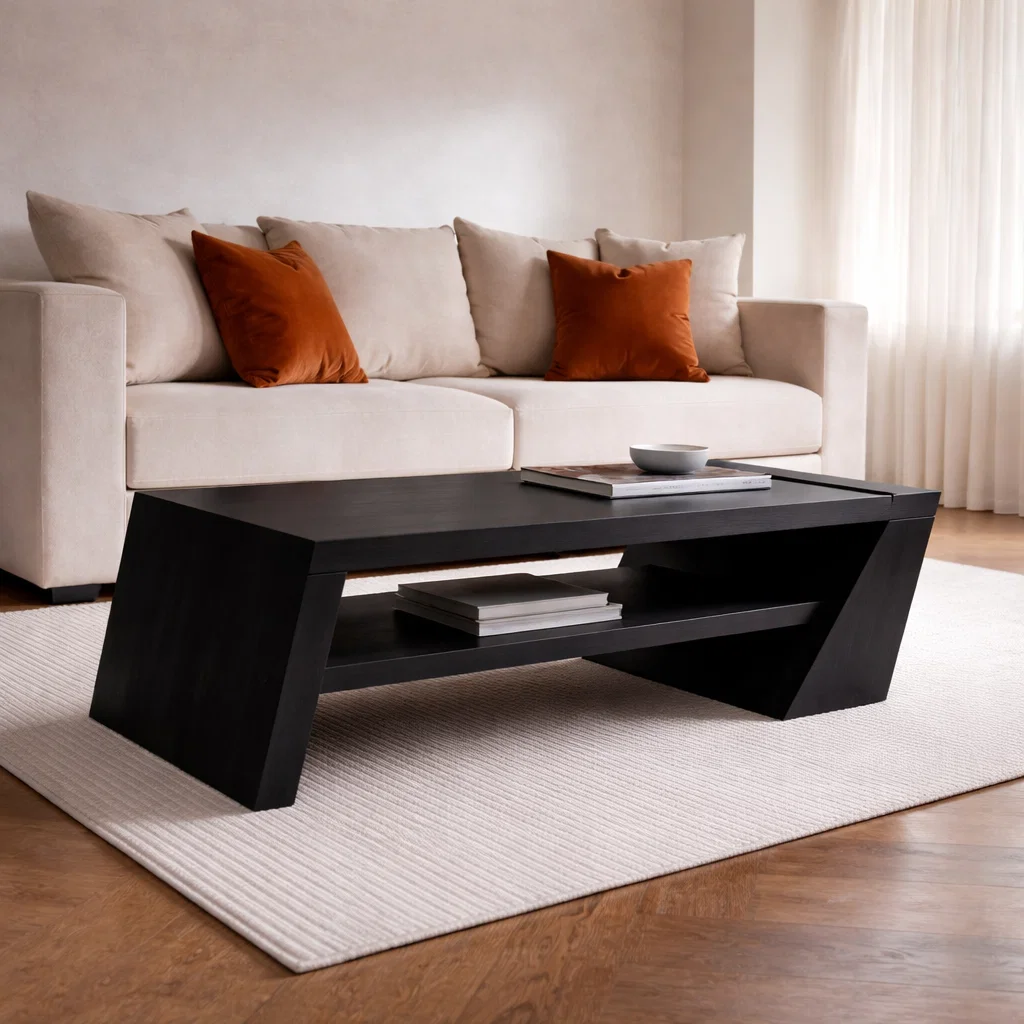 Solid Wood Coffee Table with Angled Legs and Modern Storage – Stylish Living Room Furniture - view 2 of 7