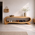 Modern Solid Wood Entryway Bench with Shoe Storage Shelf – Curved Wooden Shoe Rack Bench - view 1 of 7