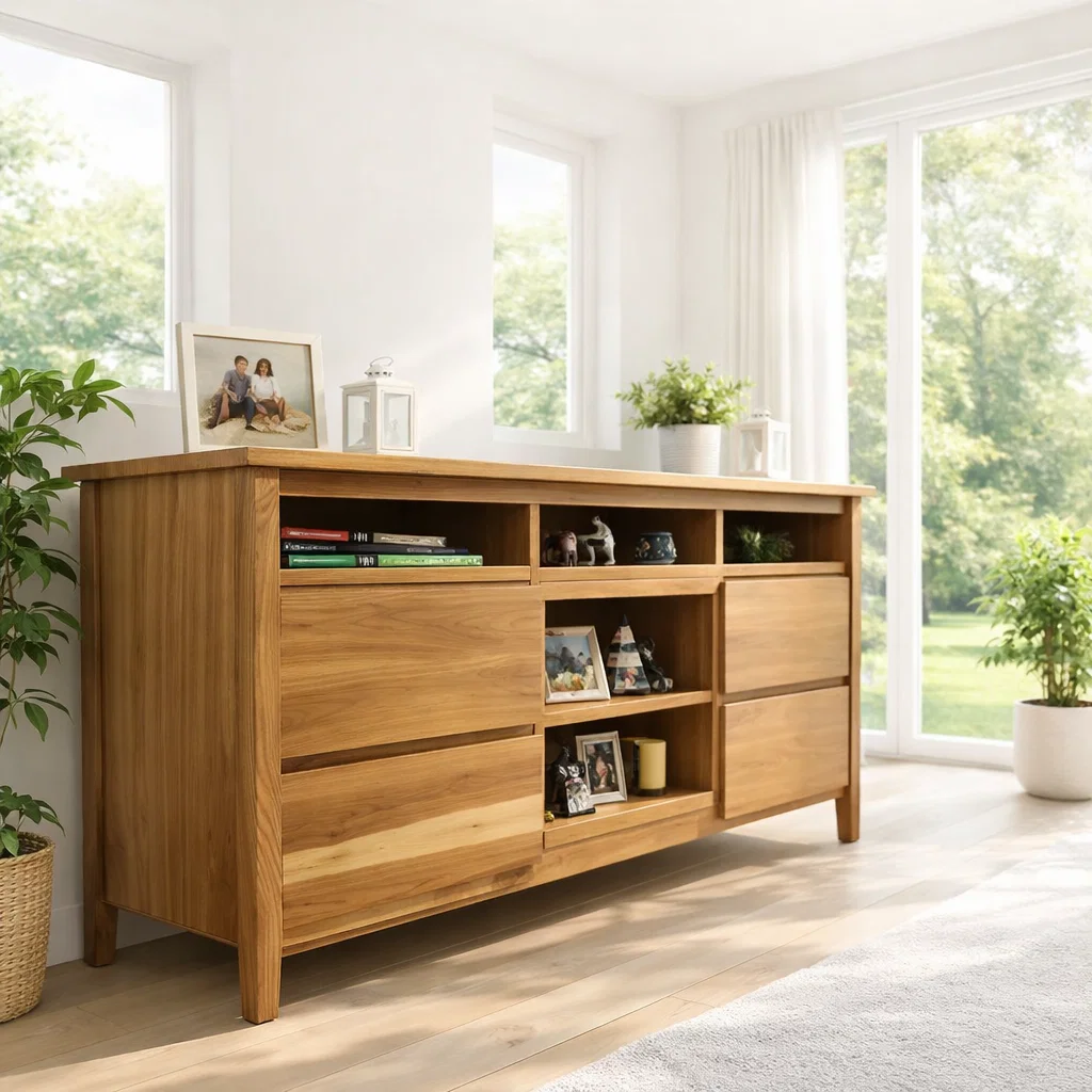 Sideboard Cabinet with Drawers and Open Shelf Storage - view 3 of 7