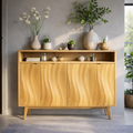 Modern Solid Wood Console Cabinet with Open Shelf and Sculpted Wood Doors - view 1 of 7