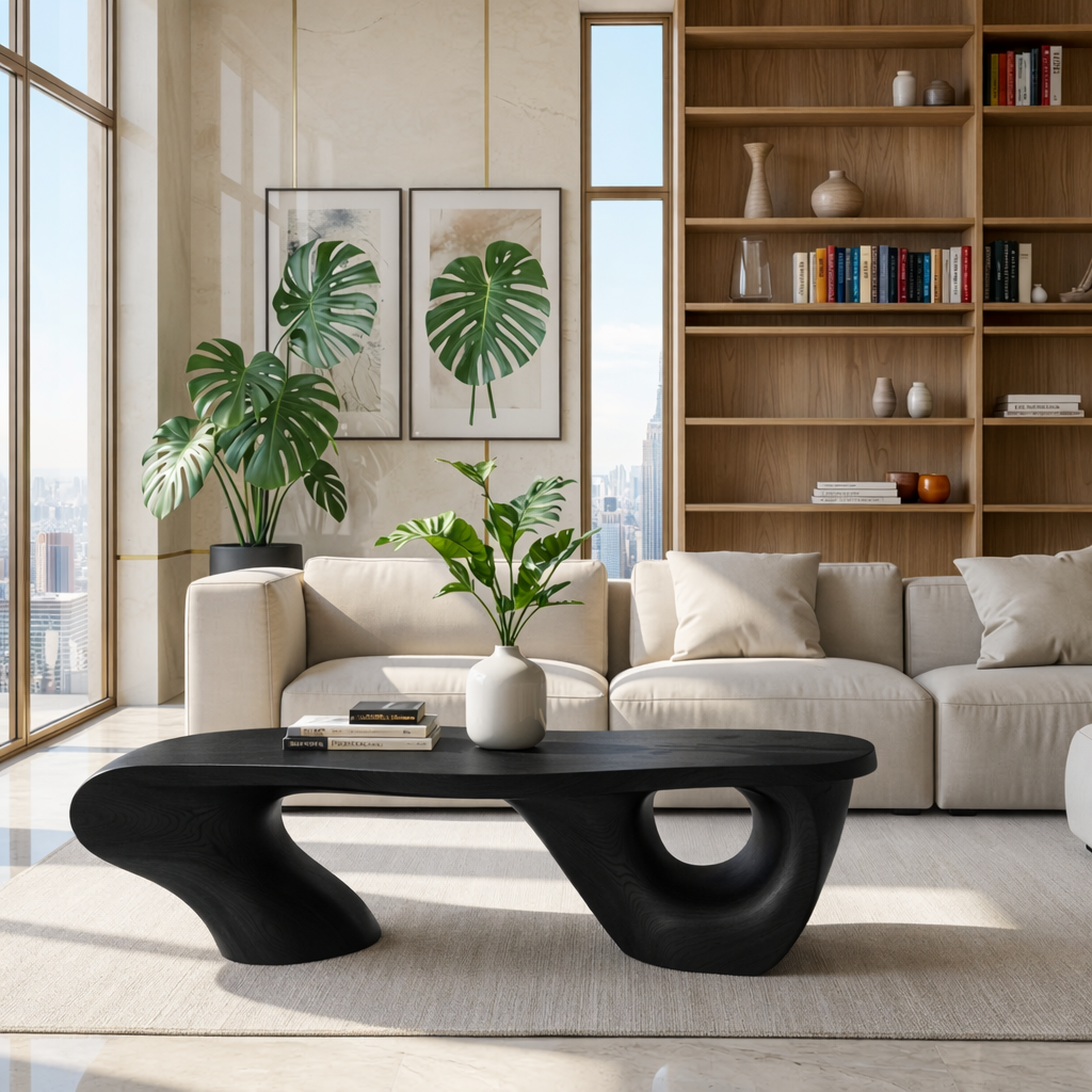 Organic Sculptural Coffee Table with Artistic Base, Modern Minimalist Living Room Table - view 4 of 7