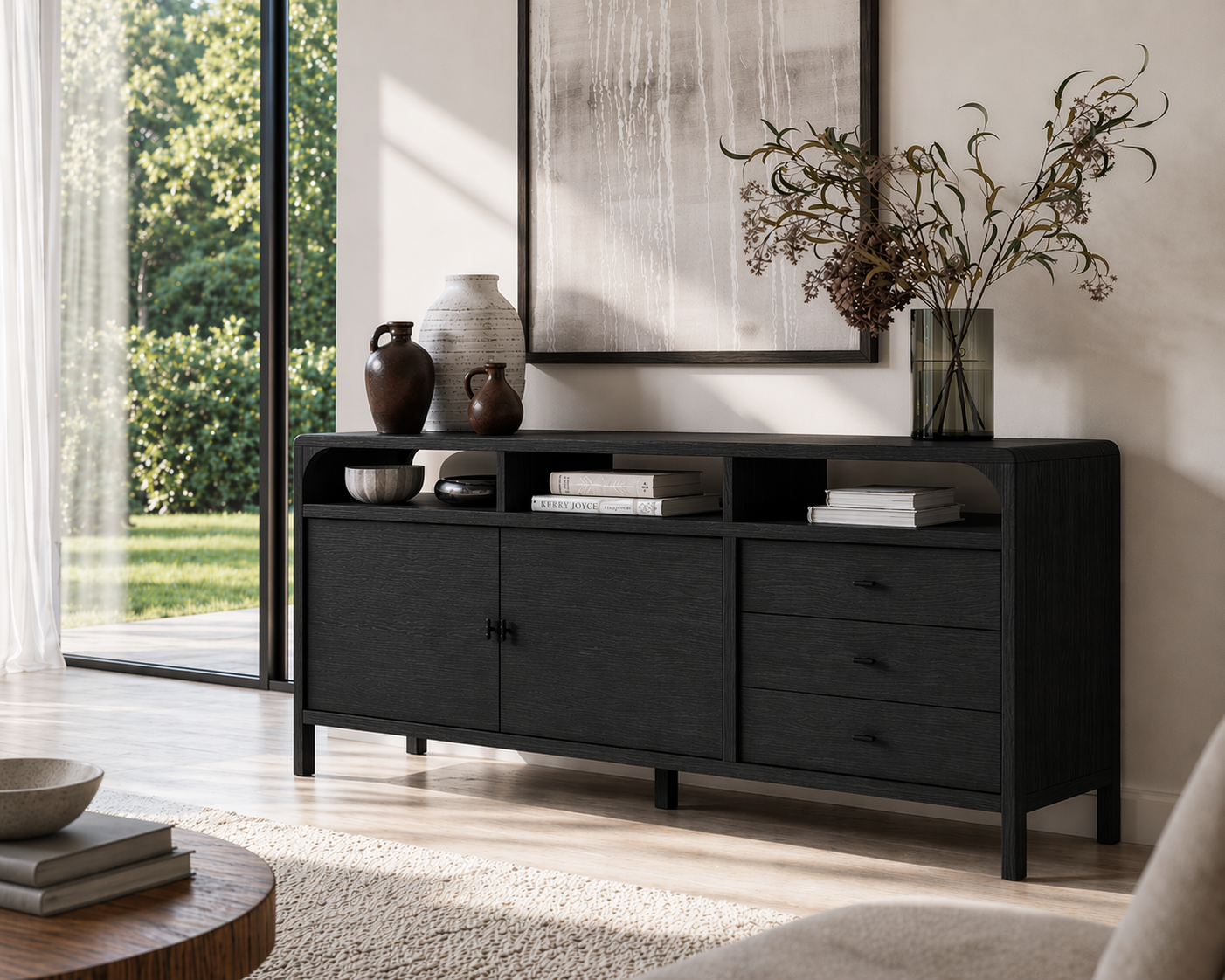 Modern Solid Wood Console Sideboard – Walnut Storage Cabinet for Living Room - view 4 of 7