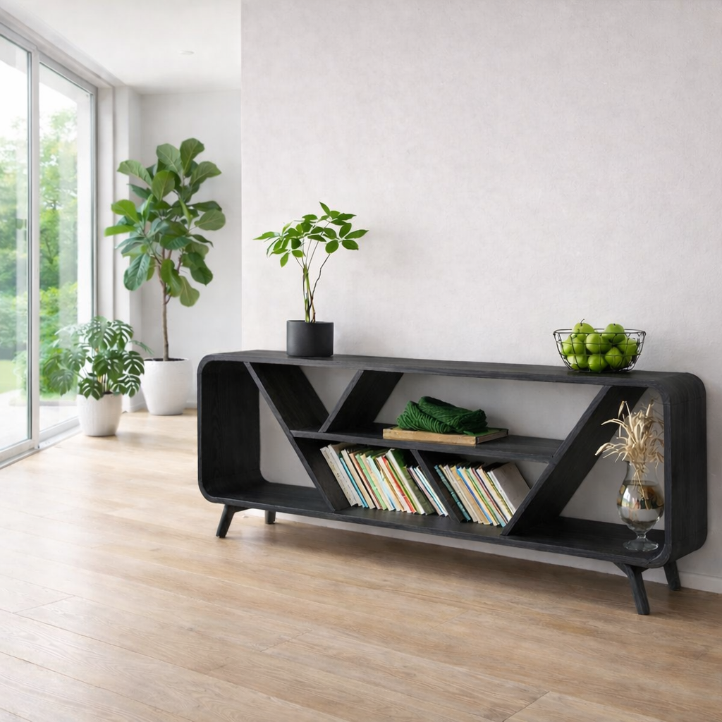 Open Shelf Sideboard Cabinet with Geometric Design – Modern Display Storage Console - view 4 of 7
