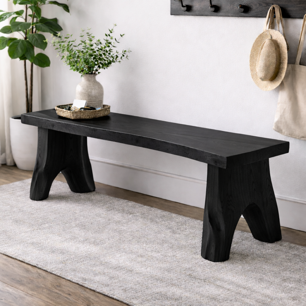 Live Edge Solid Wood Entryway Bench | Organic Design with Unique Legs - view 4 of 7