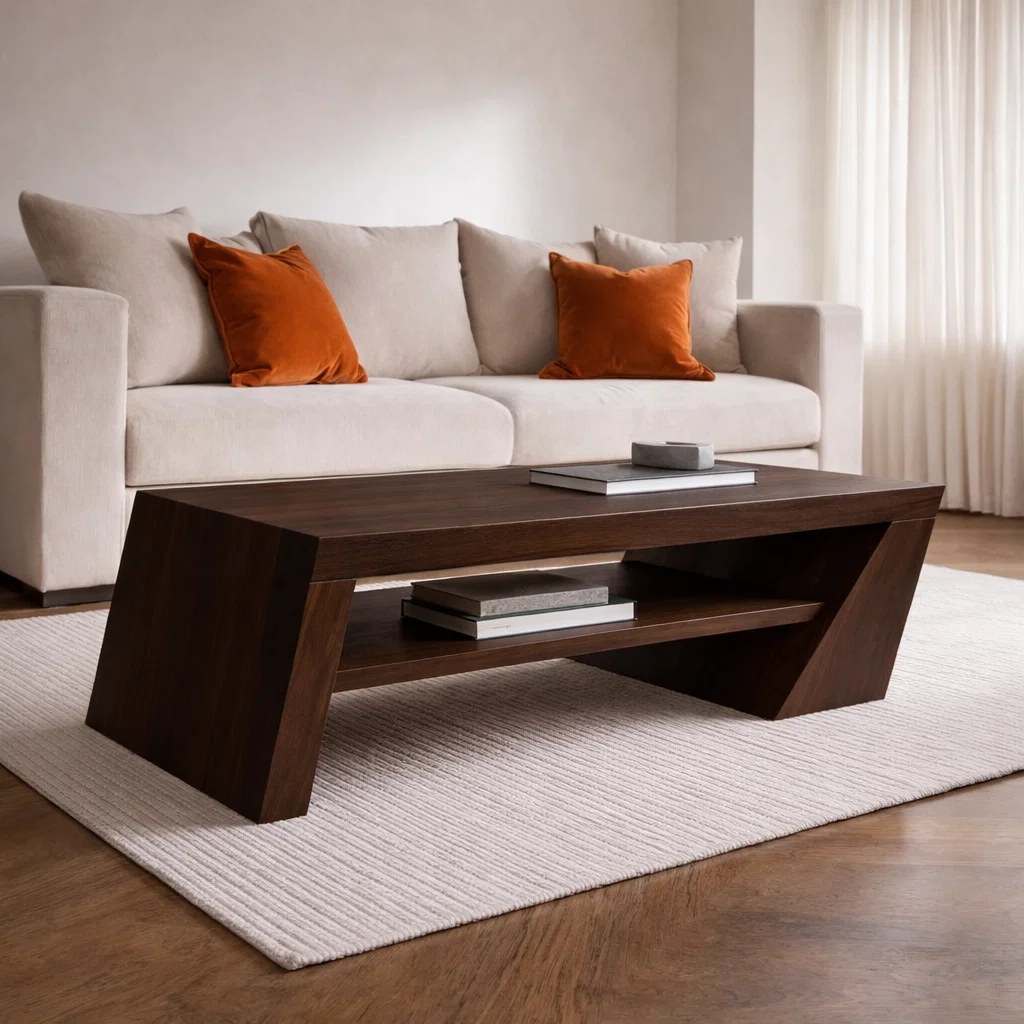 Solid Wood Coffee Table with Angled Legs and Modern Storage – Stylish Living Room Furniture - view 3 of 7