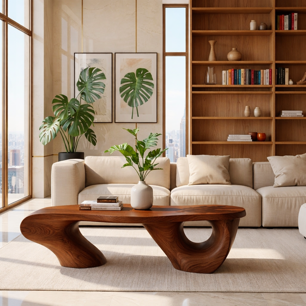 Organic Sculptural Coffee Table with Artistic Base, Modern Minimalist Living Room Table - view 3 of 7