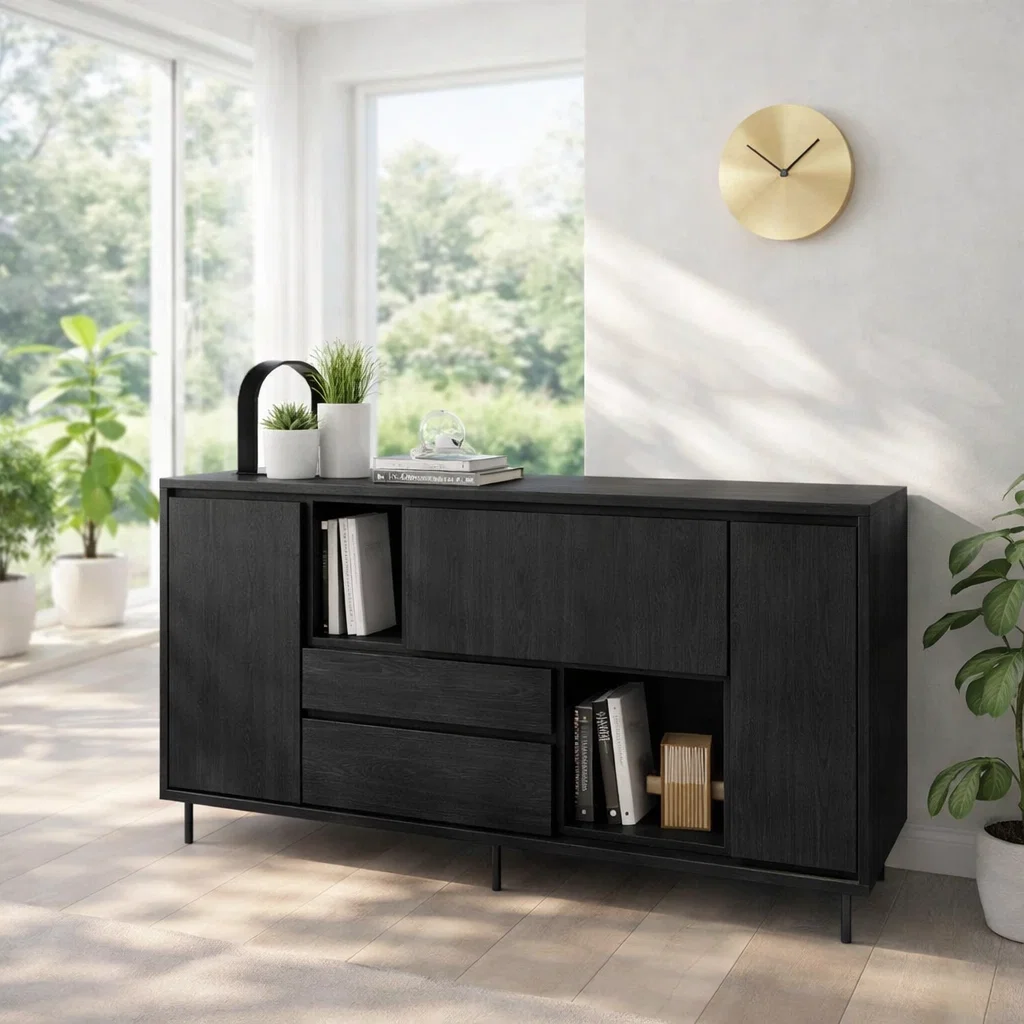 Modern Sideboard Cabinet with Drawers and Open Storage - view 4 of 7