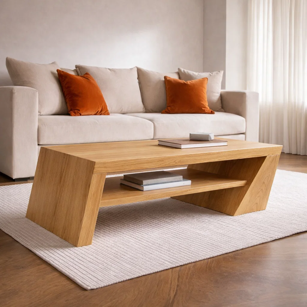 Solid Wood Coffee Table with Angled Legs and Modern Storage – Stylish Living Room Furniture - view 4 of 7
