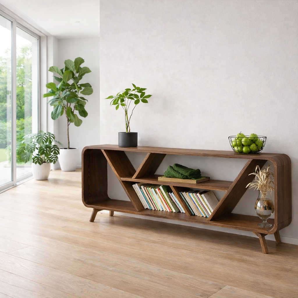 Open Shelf Sideboard Cabinet with Geometric Design – Modern Display Storage Console - view 2 of 7