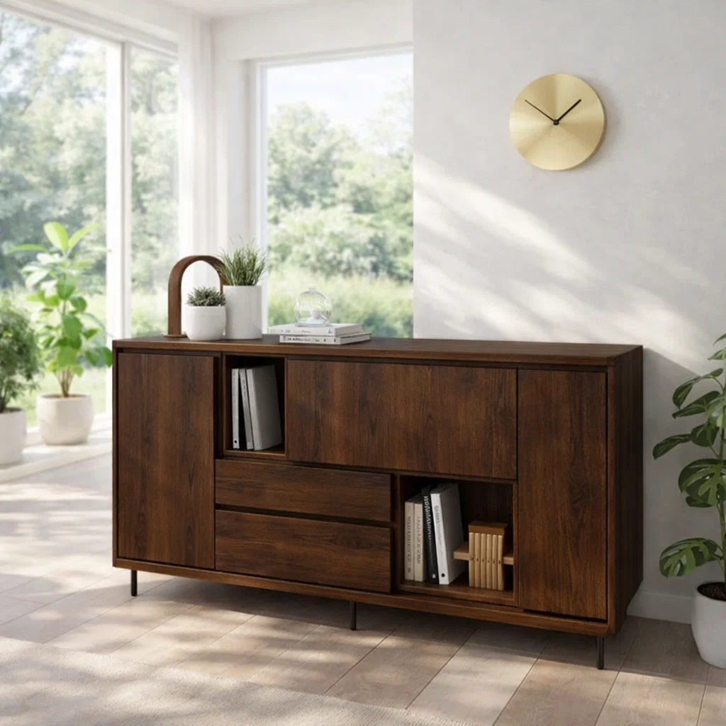 Modern Sideboard Cabinet with Drawers and Open Storage - view 2 of 7