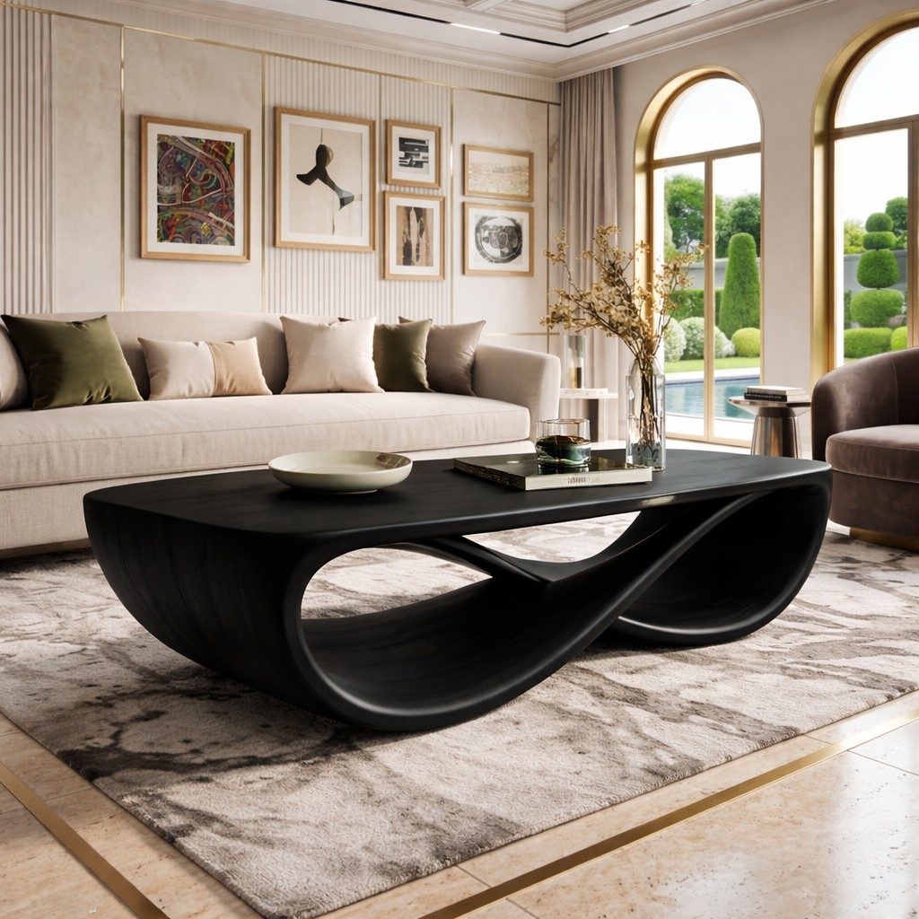 Elegant Wooden Coffee Table with Stylish Curved Design - view 4 of 7