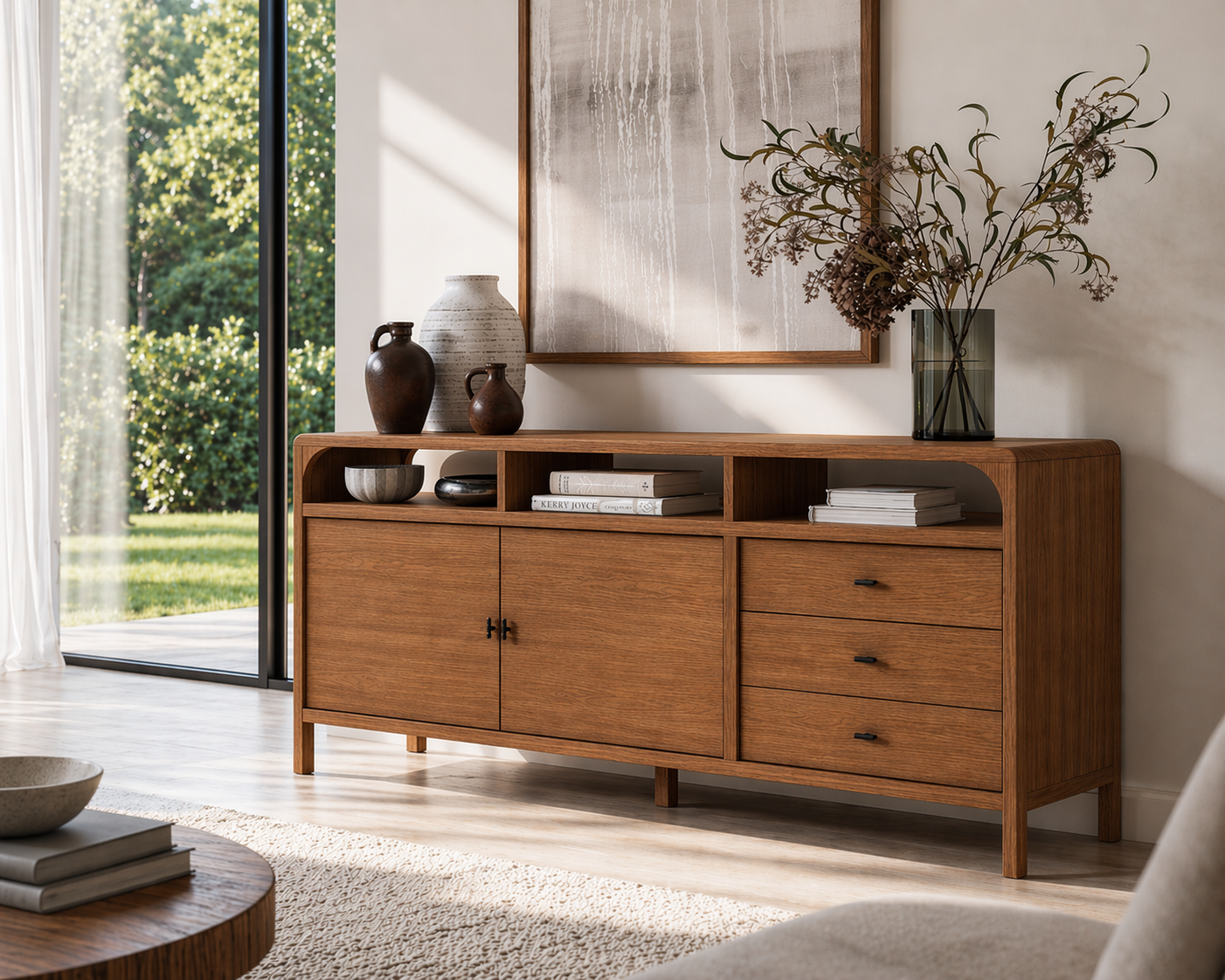 Modern Solid Wood Console Sideboard – Walnut Storage Cabinet for Living Room - view 3 of 7