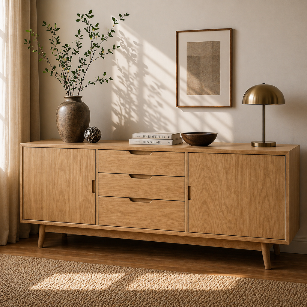 Mid Century Solid Wood Sideboard Cabinet with Drawers & Doors Storage - view 1 of 7