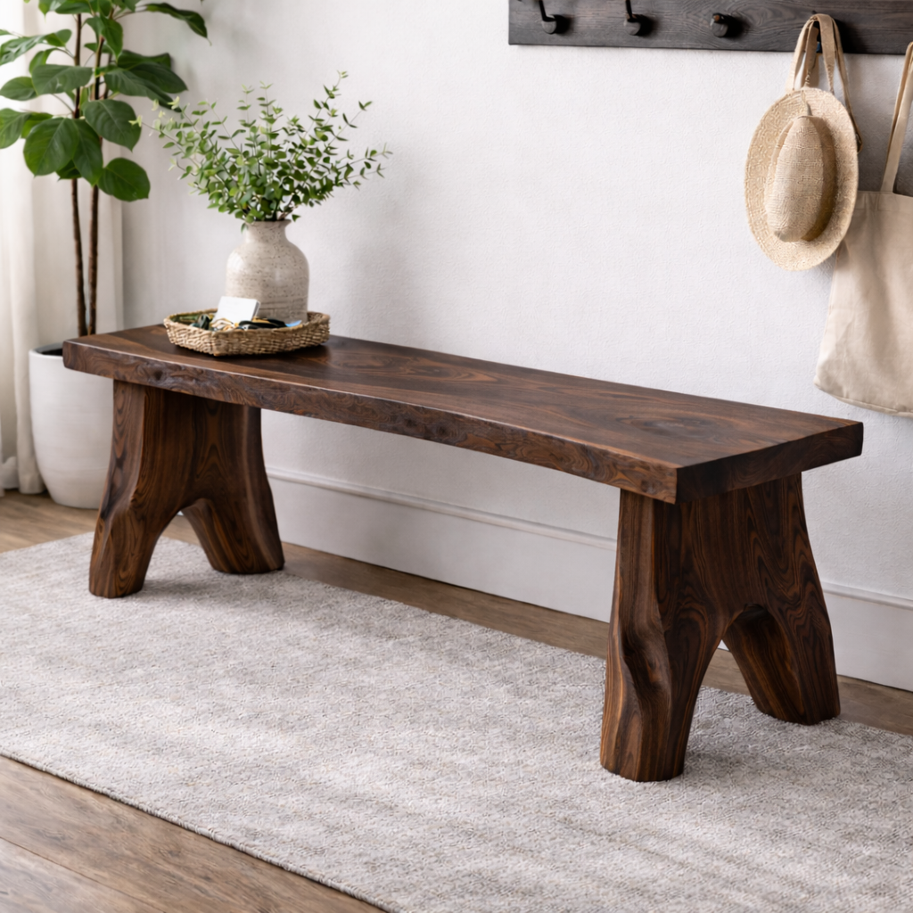 Live Edge Solid Wood Entryway Bench | Organic Design with Unique Legs - view 2 of 7
