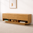 Modern Solid Wood Console Table, Minimalist Oak Media Console Cabinet with Storage Shelves - view 1 of 7